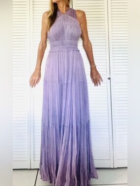 ULLA JOHNSON FREESIA 100% SILK OPEN BACK GOWN LILAC TIERED MAXI 4